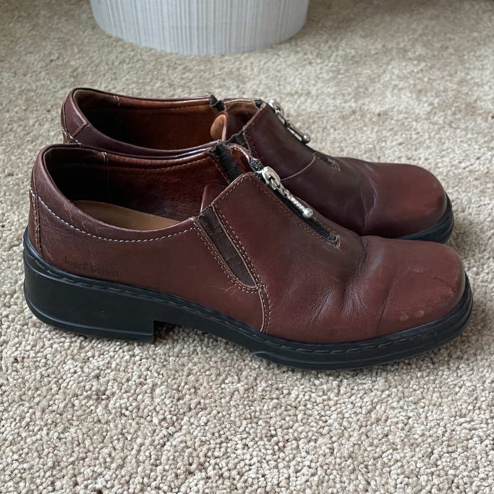 Josef Seibel Tanya Brown Leather Loafers Women’s 41 Minimalist Preppy Oxford
